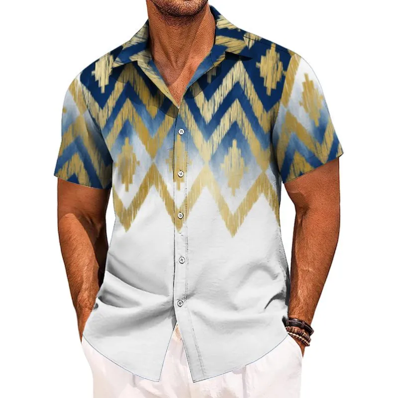 Men's Casual Gradient Lapel Short Sleeve Shirt 49167105TO sold by Manly