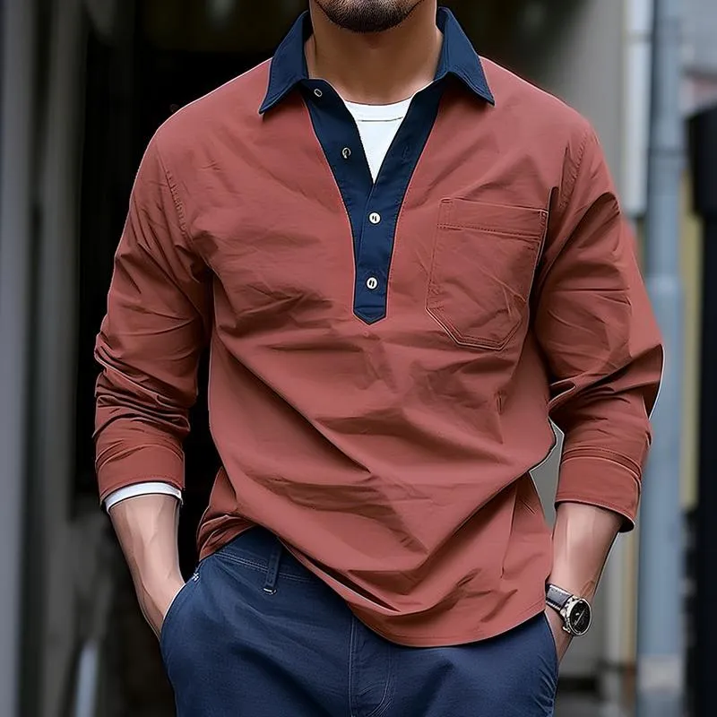 Men's Retro Casual Colorblock Lapel Pocket Shirt 82380045TO sold by Manly product image thumbnail 2