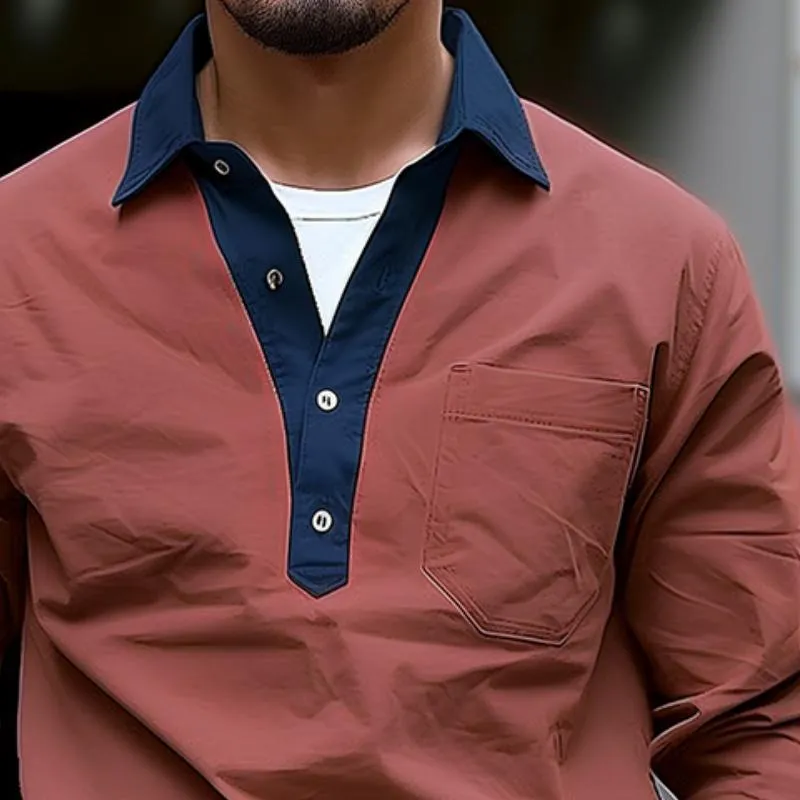 Men's Retro Casual Colorblock Lapel Pocket Shirt 82380045TO sold by Manly product image thumbnail 3