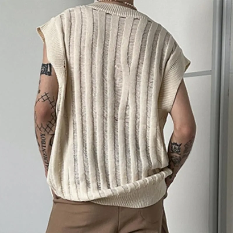 Men's Casual Loose Hollow Solid Color Knit Vest 78032282M sold by Manly product image thumbnail 3