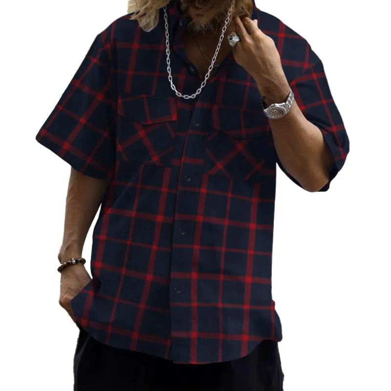 Men's Fashion Plaid Lapel Short Sleeve Casual Shirt 19033957Z sold by Manly