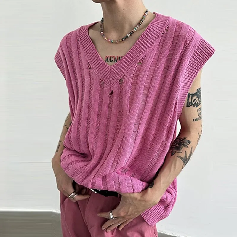 Men's Casual Loose Hollow Solid Color Knit Vest 78032282M sold by Manly product image thumbnail 4