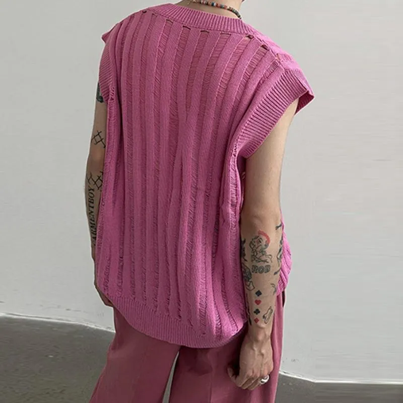 Men's Casual Loose Hollow Solid Color Knit Vest 78032282M sold by Manly product image thumbnail 5