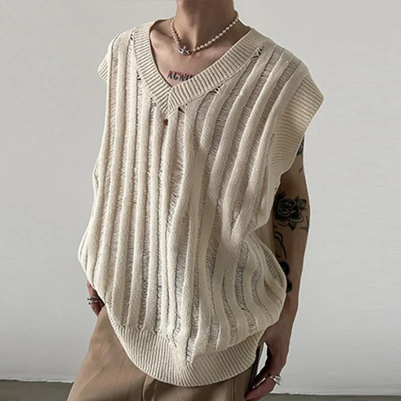 Men's Casual Loose Hollow Solid Color Knit Vest 78032282M sold by Manly product image thumbnail 2