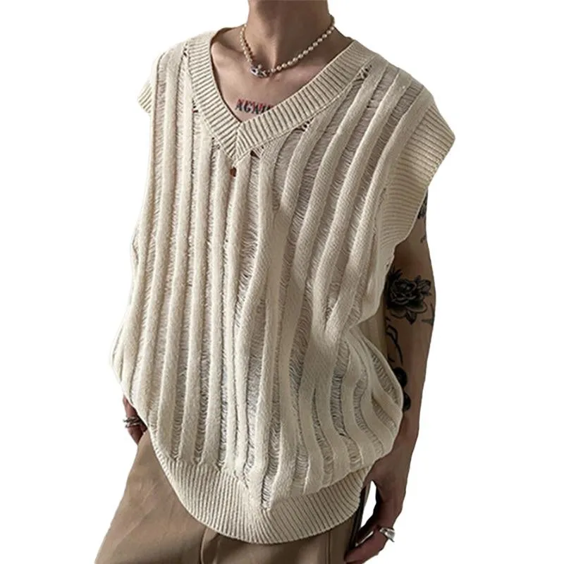 Men's Casual Loose Hollow Solid Color Knit Vest 78032282M sold by Manly