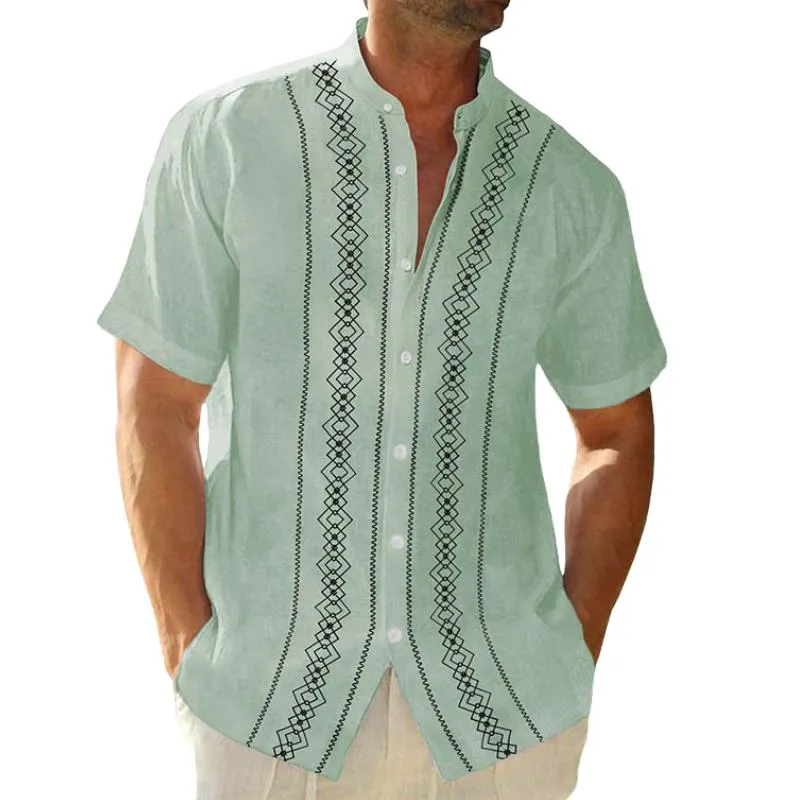 Men's Casual Printed Stand Collar Short Sleeve Shirt 69833703TO sold by Manly product image thumbnail 5