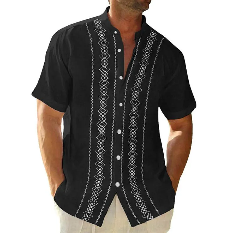 Men's Casual Printed Stand Collar Short Sleeve Shirt 69833703TO sold by Manly product image thumbnail 2