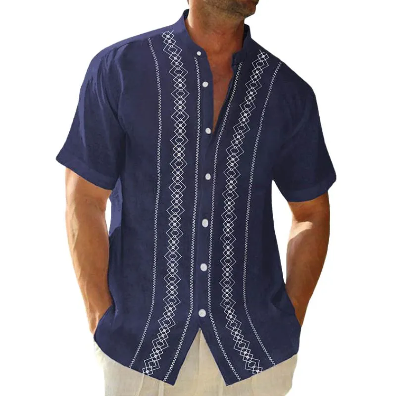 Men's Casual Printed Stand Collar Short Sleeve Shirt 69833703TO sold by Manly