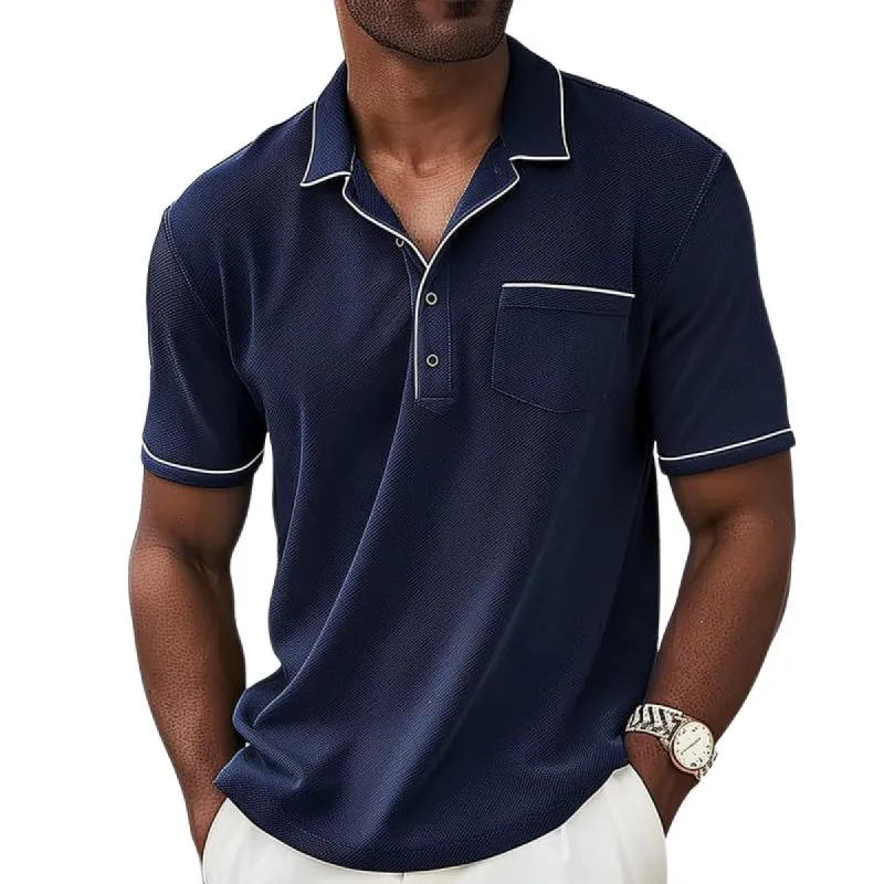 Men's Colorblock Lapel Short Sleeve Polo Shirt 48962120Z sold by Manly