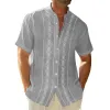 Men's Casual Printed Stand Collar Short Sleeve Shirt 69833703TO sold by Manly