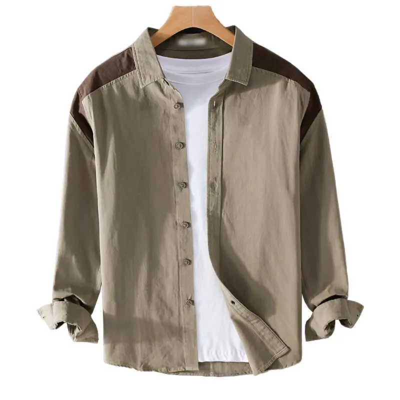 Men's Casual Colorblock Cotton Loose Lapel Long-Sleeved Shirt 46518434M sold by Manly