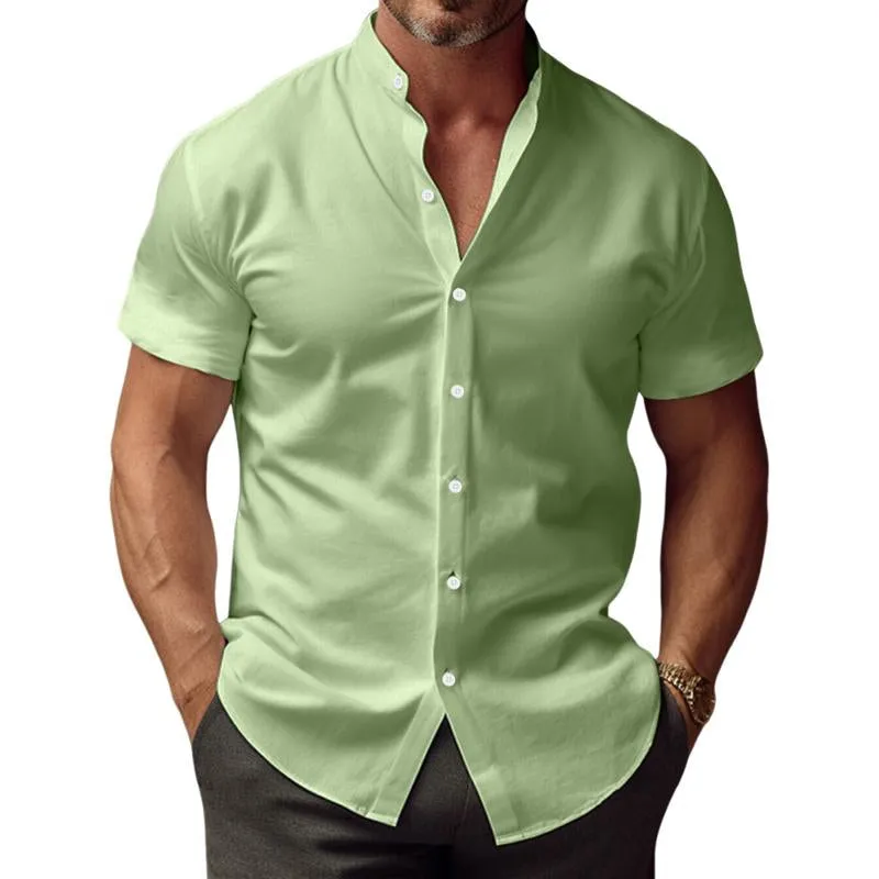 Men's Hawaiian Solid Color Stand Collar Short Sleeve Shirt 50841180X sold by Manly product image thumbnail 2
