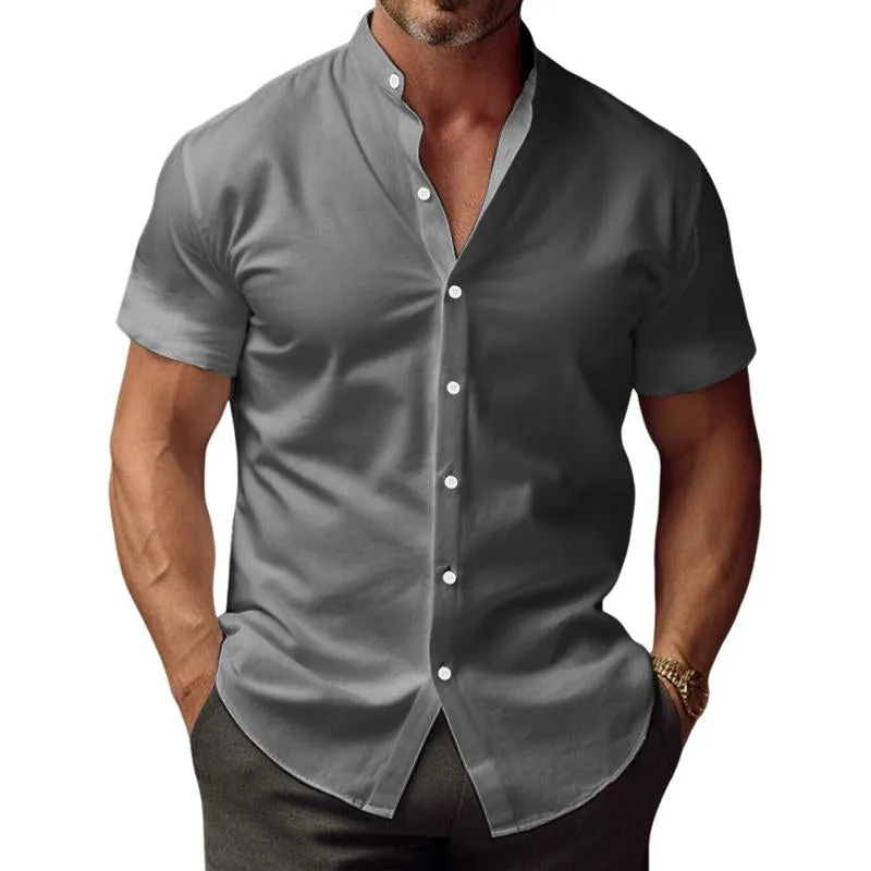 Men's Hawaiian Solid Color Stand Collar Short Sleeve Shirt 50841180X sold by Manly product image thumbnail 4