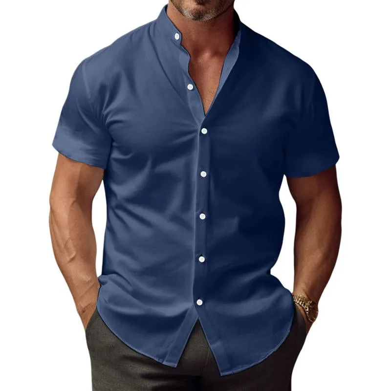 Men's Hawaiian Solid Color Stand Collar Short Sleeve Shirt 50841180X sold by Manly product image thumbnail 5