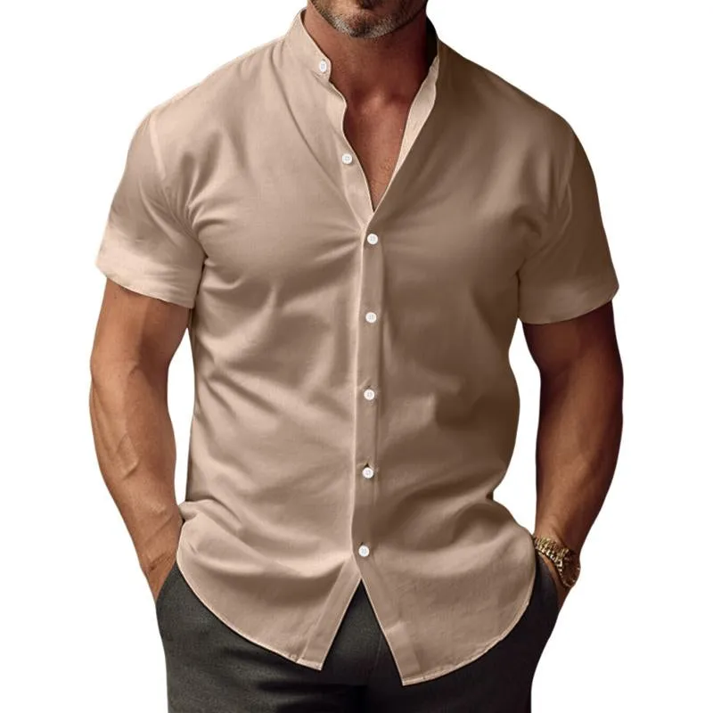 Men's Hawaiian Solid Color Stand Collar Short Sleeve Shirt 50841180X sold by Manly product image thumbnail 3