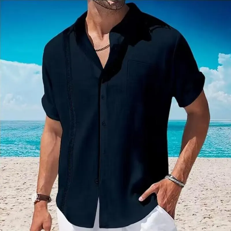 Men's Cotton Linen Lace Casual Pocket Short Sleeve Shirt 84238912X sold by Manly product image thumbnail 3