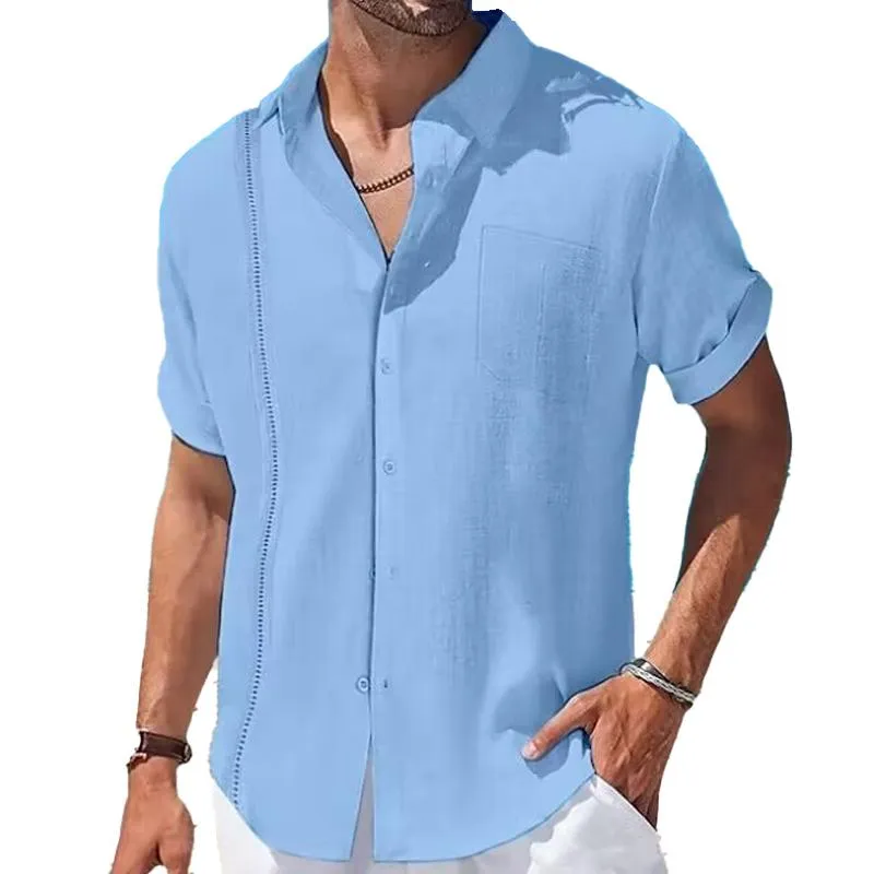 Men's Cotton Linen Lace Casual Pocket Short Sleeve Shirt 84238912X sold by Manly