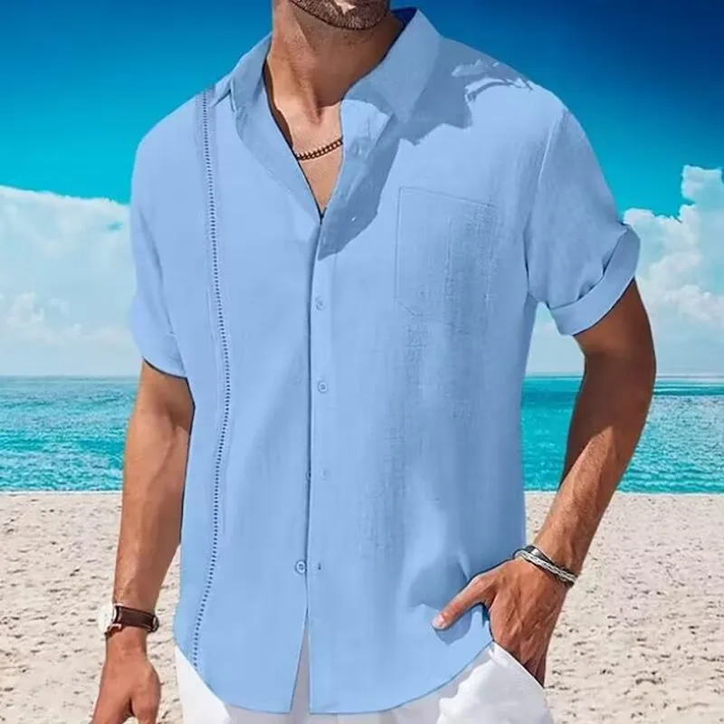 Men's Cotton Linen Lace Casual Pocket Short Sleeve Shirt 84238912X sold by Manly product image thumbnail 2