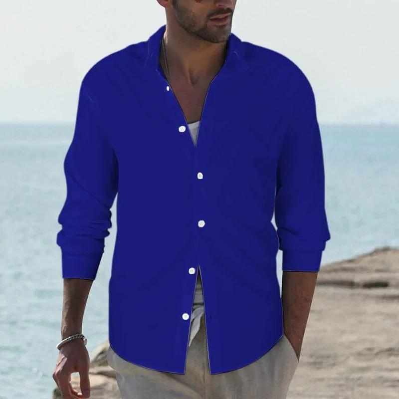 Men's Retro Casual Solid Color Lapel Long Sleeve Shirt 27337250TO sold by Manly product image thumbnail 3