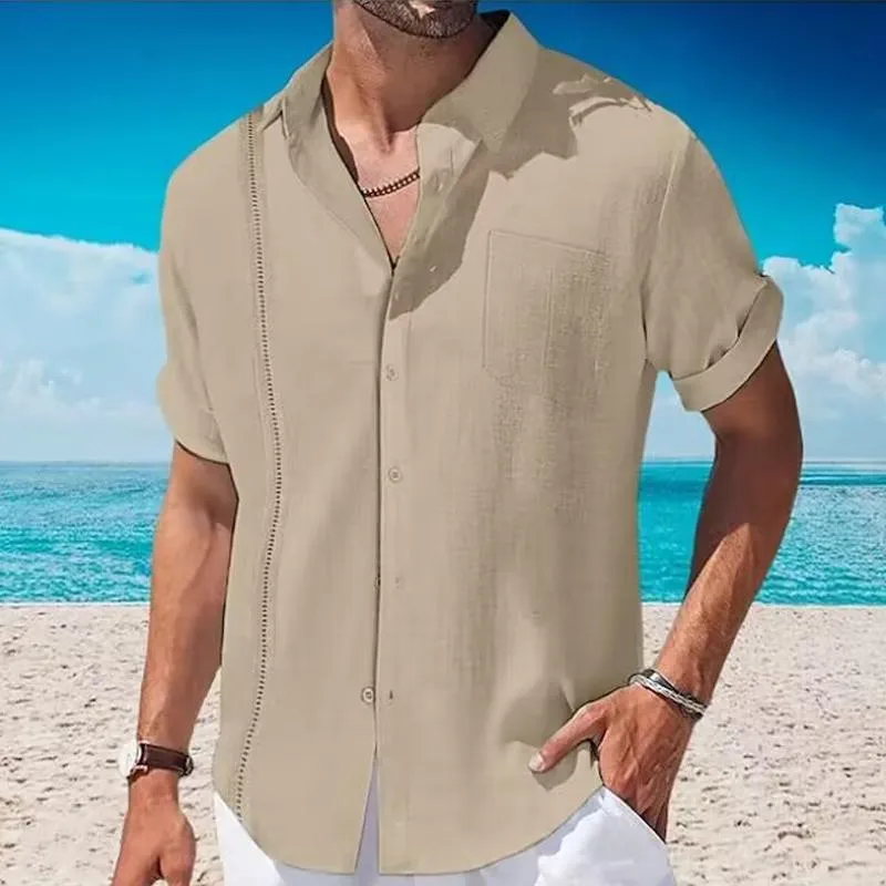 Men's Cotton Linen Lace Casual Pocket Short Sleeve Shirt 84238912X sold by Manly product image thumbnail 4