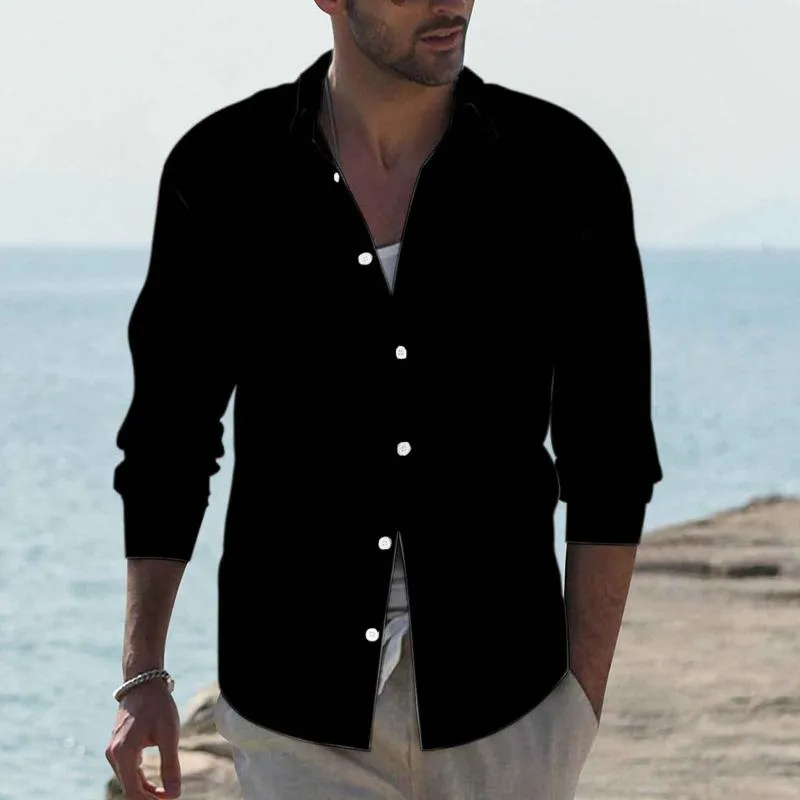 Men's Retro Casual Solid Color Lapel Long Sleeve Shirt 27337250TO sold by Manly product image thumbnail 2
