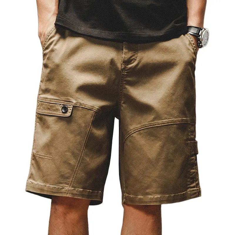 Men's Solid Color Straight Loose Multi-pocket Cargo Shorts 00954813Z sold by Manly