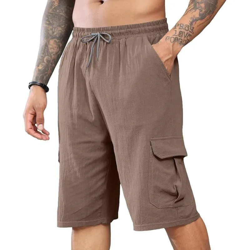 Men's Casual Linen Multi-Pocket Elastic Waist Shorts 36222522M sold by Manly