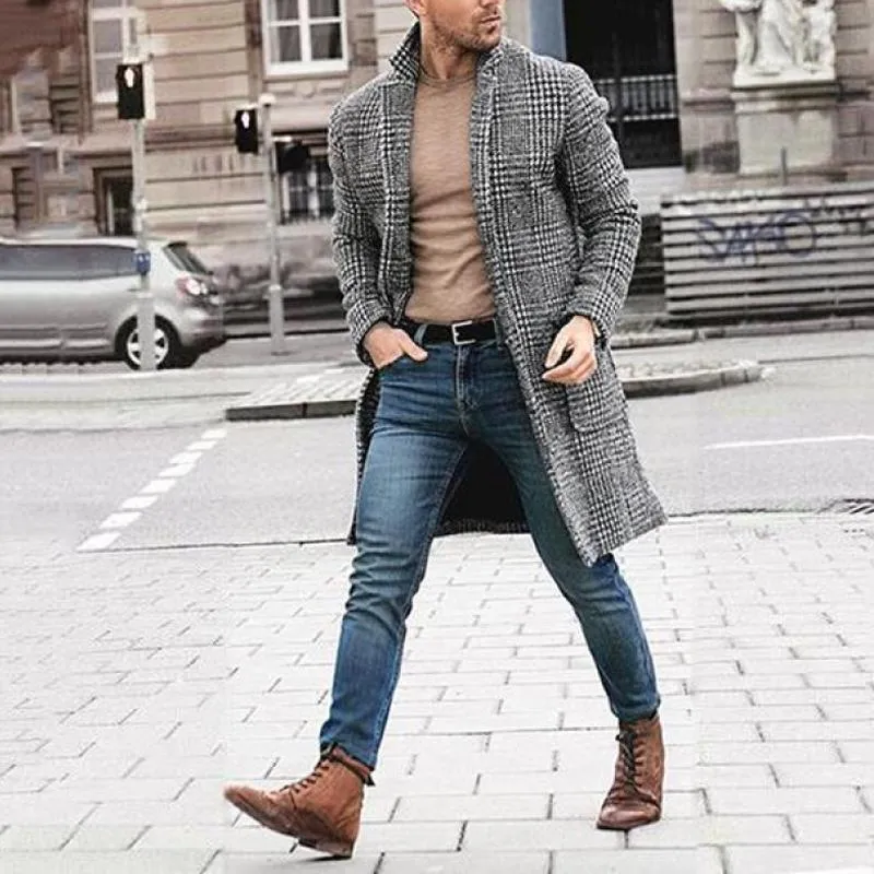 Men's Houndstooth Lapel Single Breasted Mid-length Coat 92454433Z sold by Manly product image thumbnail 2