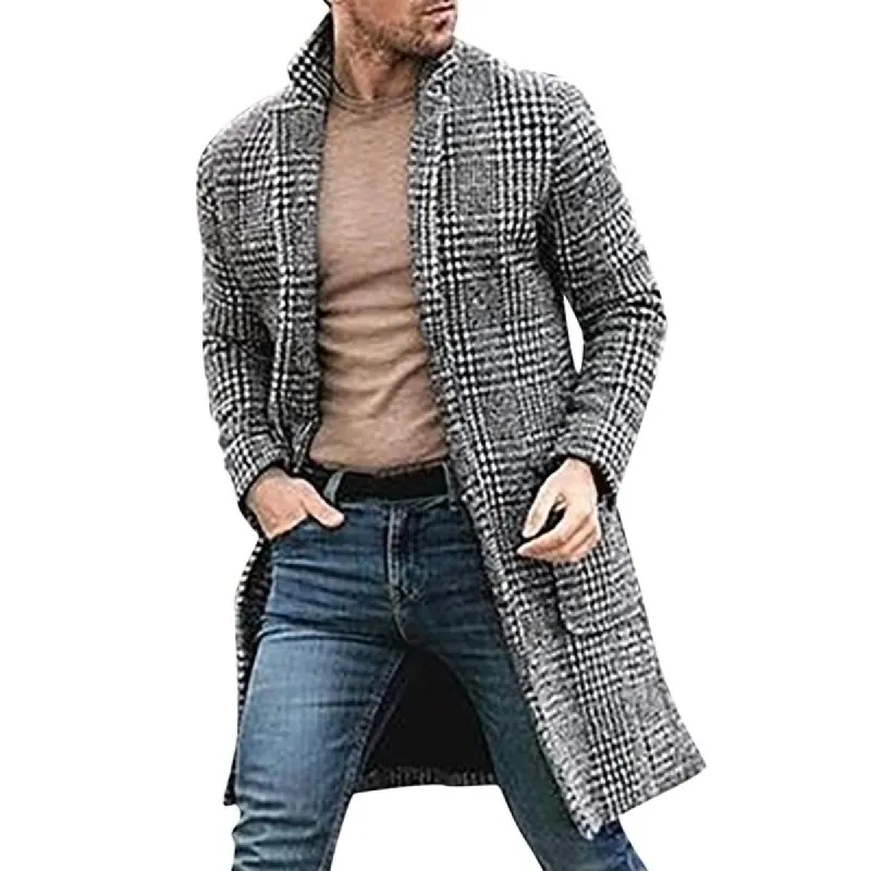Men's Houndstooth Lapel Single Breasted Mid-length Coat 92454433Z sold by Manly