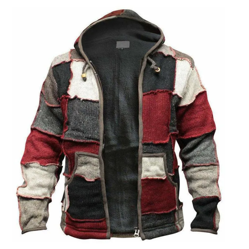 Men's Zip Colorblock Fleece Cardigan Hooded Knit Sweater 78299616X sold by Manly