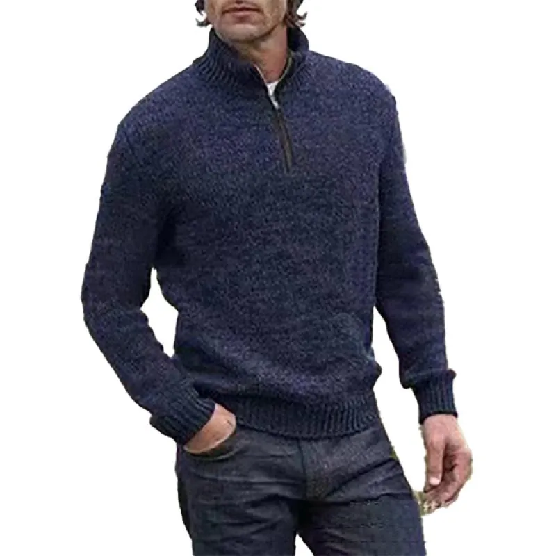 Men's Vintage Stand Collar Solid Color Zipper Pullover Knitted Sweater 55356967X sold by Manly