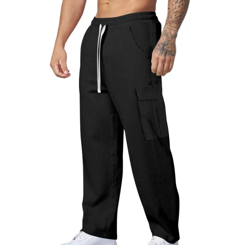 Men's Solid Color Corduroy Loose Elastic Waist Casual Pants 73828363Z sold by Manly