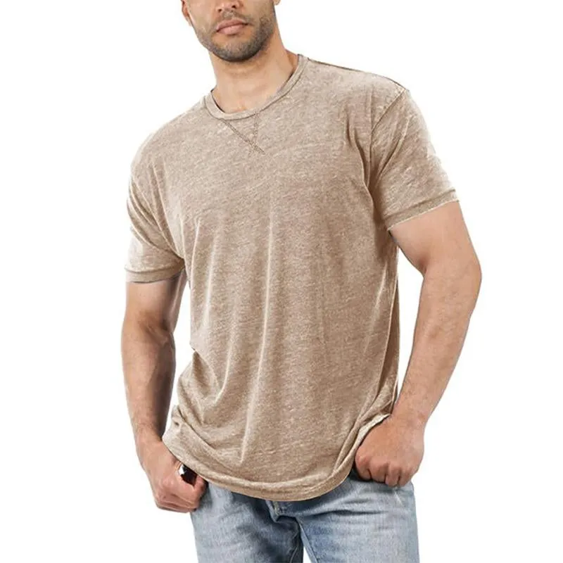 Men's Casual Round Neck Solid Color Basic Short-Sleeved T-Shirt 04334936M sold by Manly product image thumbnail 3