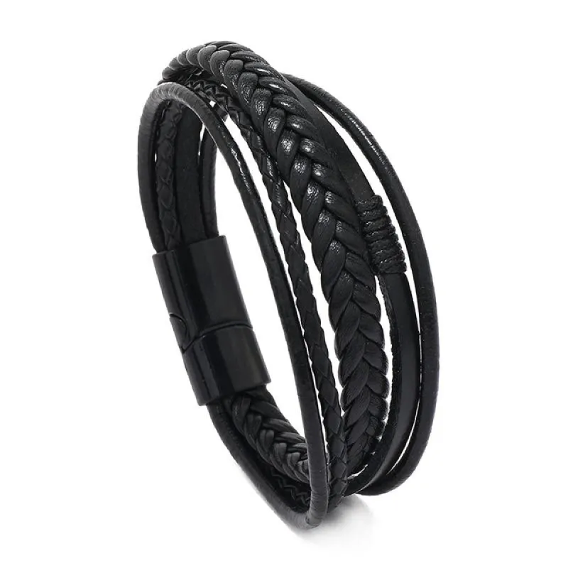 Men's Vintage Handwoven Alloy Buckle Leather Bracelet 04375506M sold by Manly