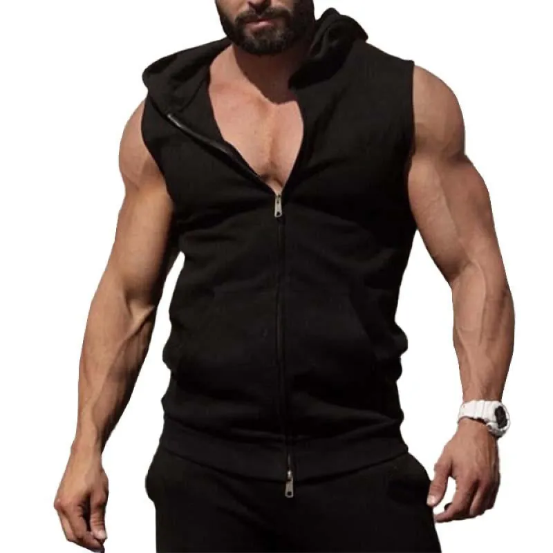 Men's Casual Hooded Sleeveless Zipper Tank Top 10159862M sold by Manly