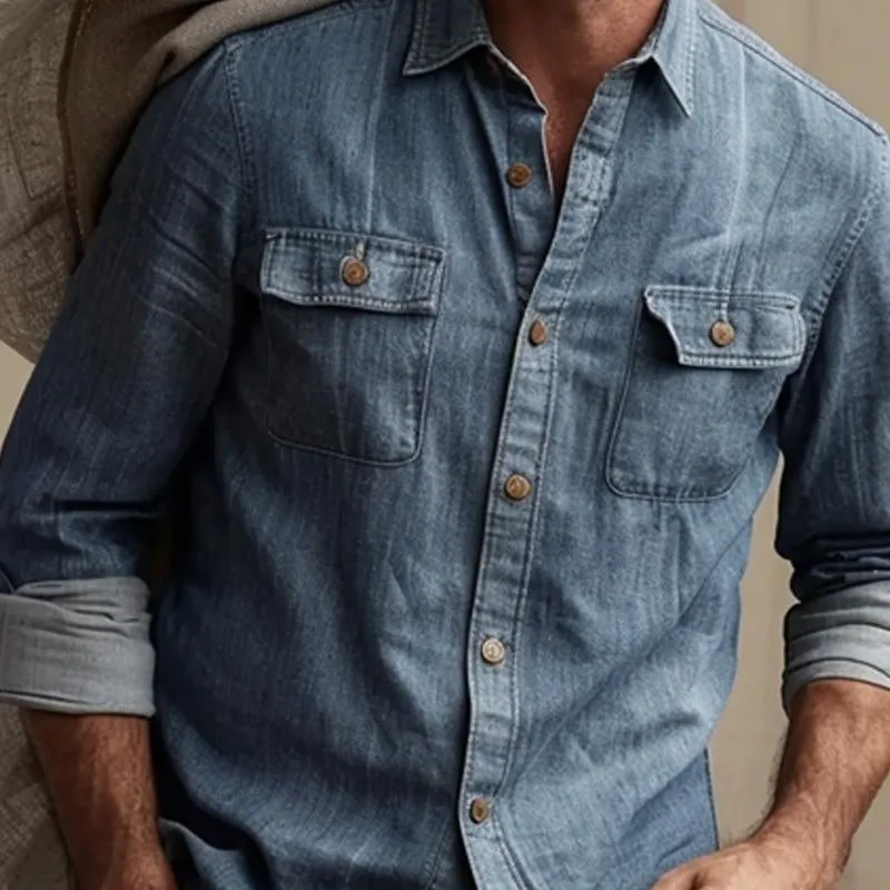 Men's Vintage Solid Denim Long Sleeve Shirt 68769885X sold by Manly product image thumbnail 4