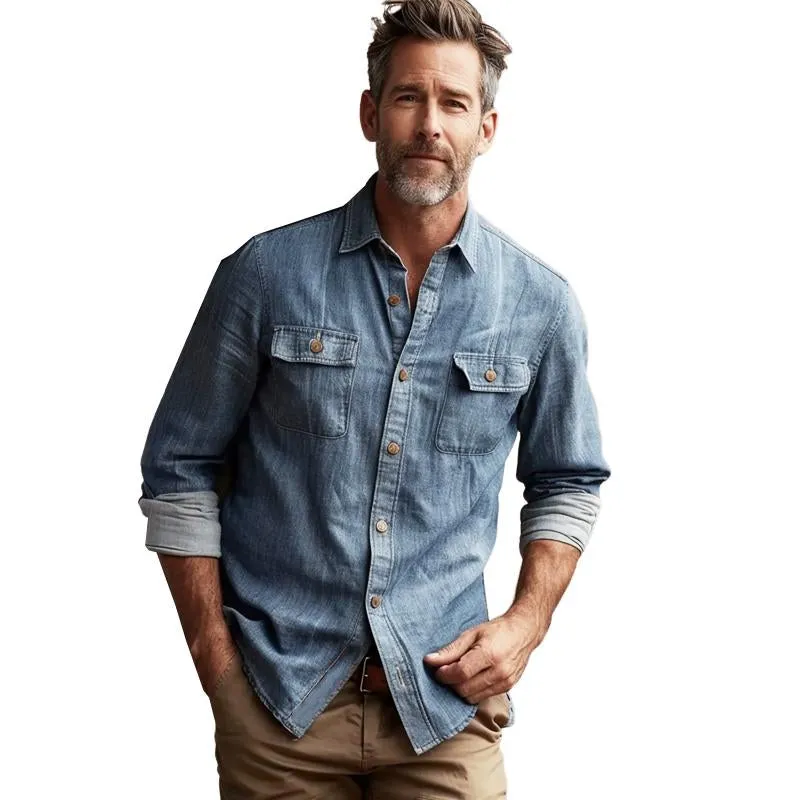 Men's Vintage Solid Denim Long Sleeve Shirt 68769885X sold by Manly product image thumbnail 2
