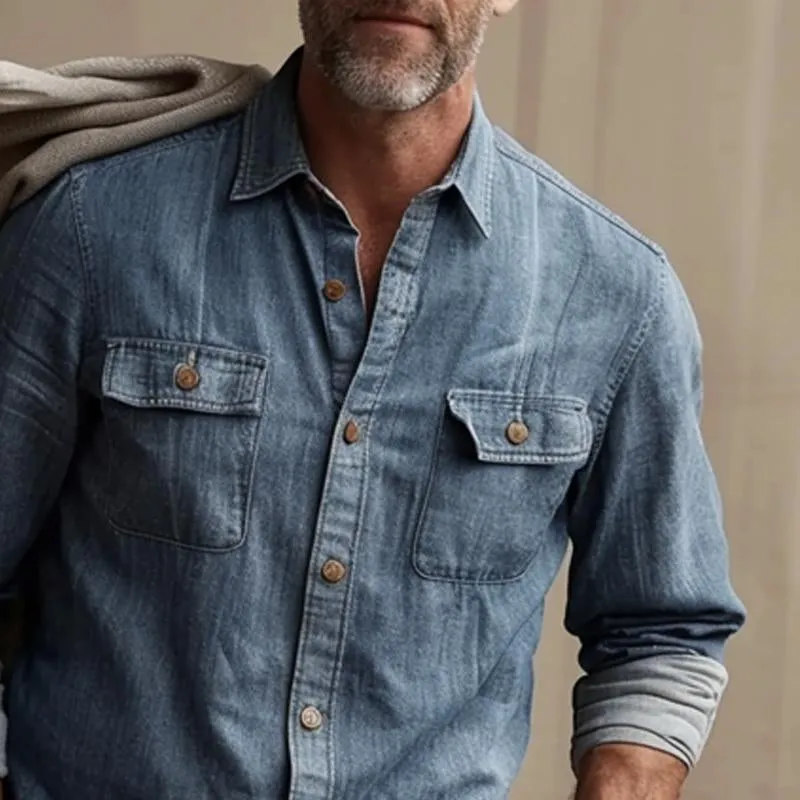 Men's Vintage Solid Denim Long Sleeve Shirt 68769885X sold by Manly product image thumbnail 3