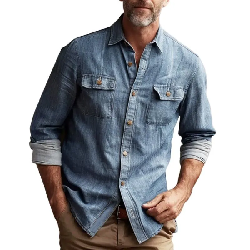Men's Vintage Solid Denim Long Sleeve Shirt 68769885X sold by Manly