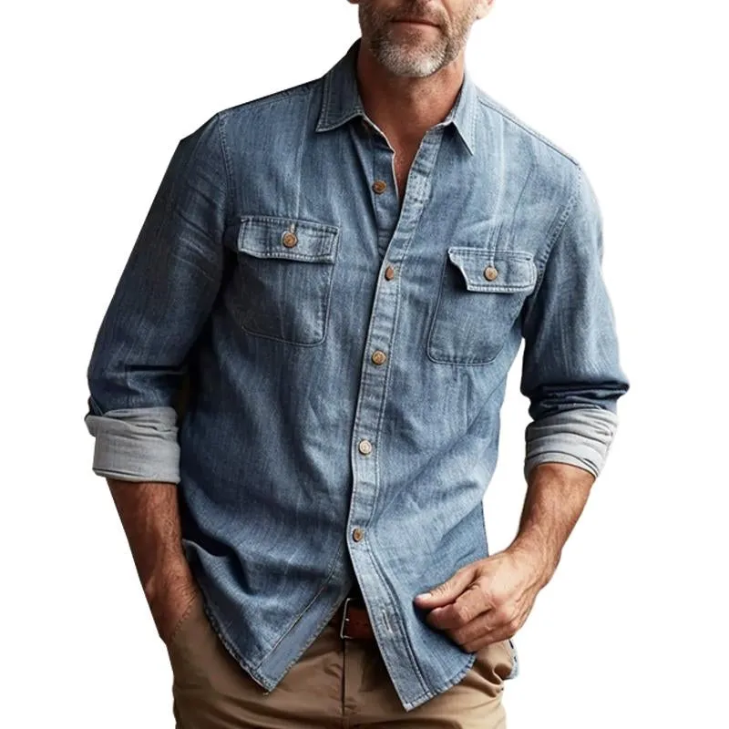 Men's Vintage Solid Denim Long Sleeve Shirt 68769885X sold by Manly