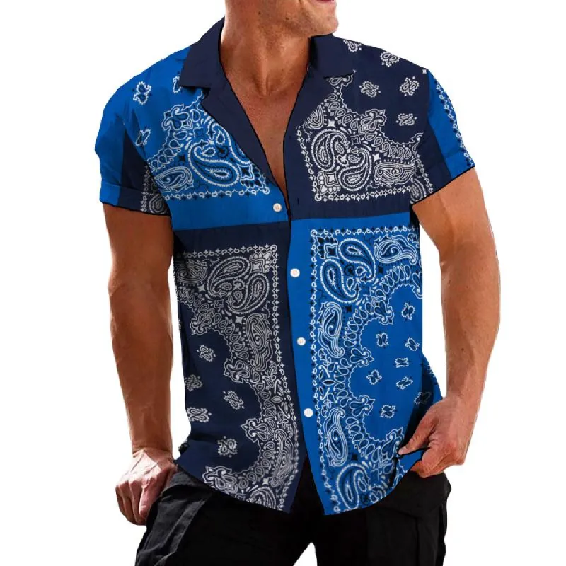 Men's Vintage Color Block Perris Cashew Flower Short Sleeve Shirt 41920550TO sold by Manly