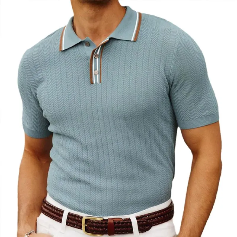 Men's casual knitted short-sleeved lapel POLO shirt 56596083X sold by Manly
