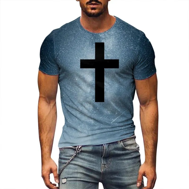 Men's Street Style Cross Print Round Neck Short Sleeve T-shirt 58442322Z sold by Manly product image thumbnail 4
