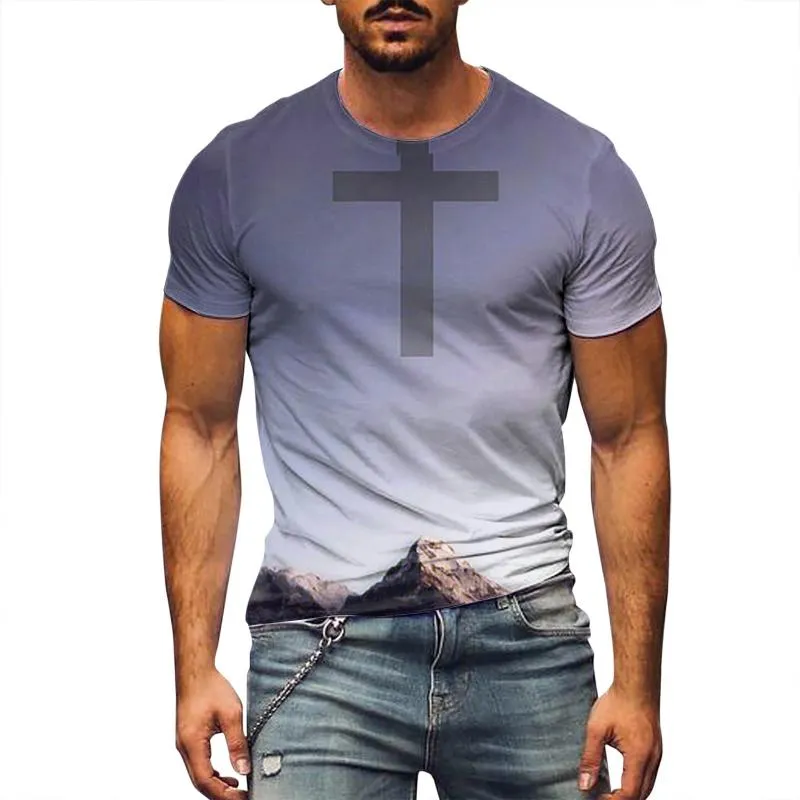 Men's Street Style Cross Print Round Neck Short Sleeve T-shirt 58442322Z sold by Manly product image thumbnail 3