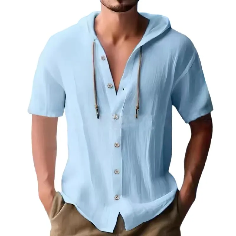 Men's Solid Hooded Single Breasted Casual Loose Shirt 75681789Z sold by Manly