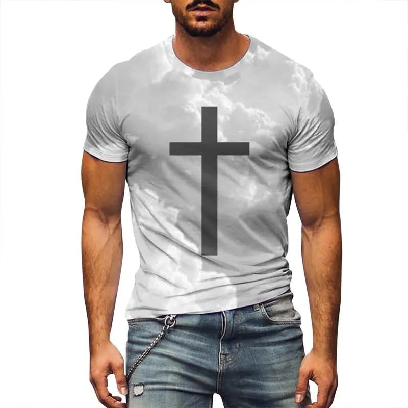 Men's Street Style Cross Print Round Neck Short Sleeve T-shirt 58442322Z sold by Manly product image thumbnail 2