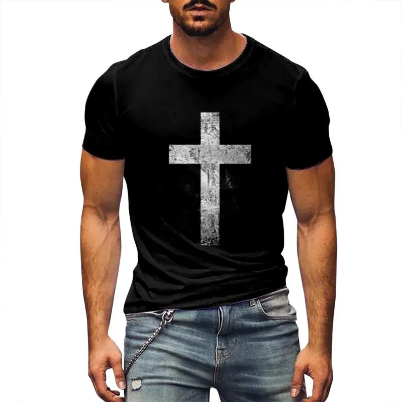 Men's Street Style Cross Print Round Neck Short Sleeve T-shirt 58442322Z sold by Manly