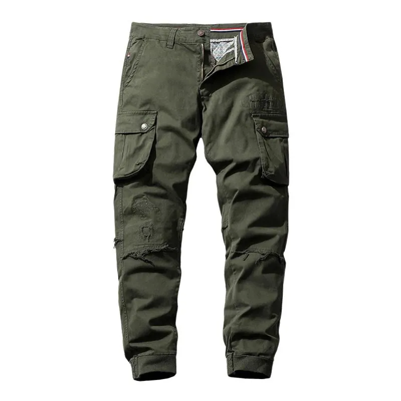 Men's Solid Color Distressed Multi-pocket Cargo Pants 25087619Z sold by Manly
