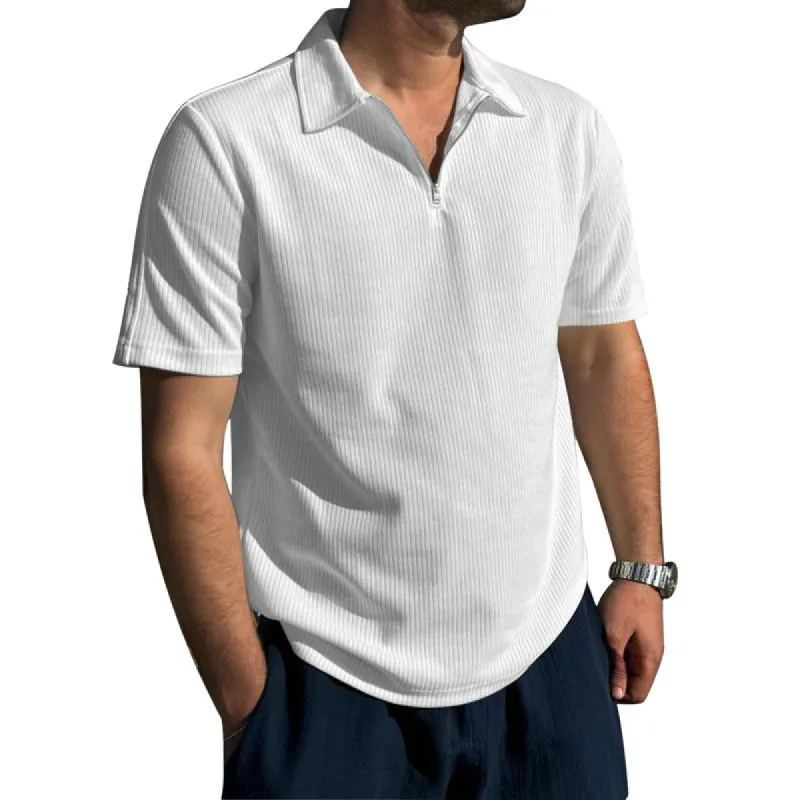 Men's Casual Striped Zipper Lapel Slim Fit Short Sleeve Polo Shirt 76762267M sold by Manly