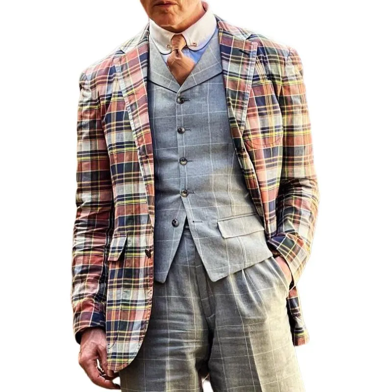 Men's Vintage Checked Notch Lapel Single Breasted Slim Blazer 40218562Z sold by Manly